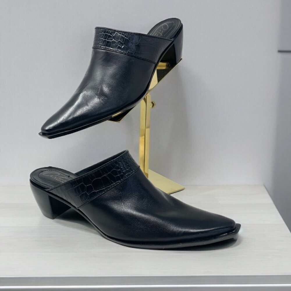 NEW Arturo Chiang Tyler Western Mules in Black Leather Size 6.5